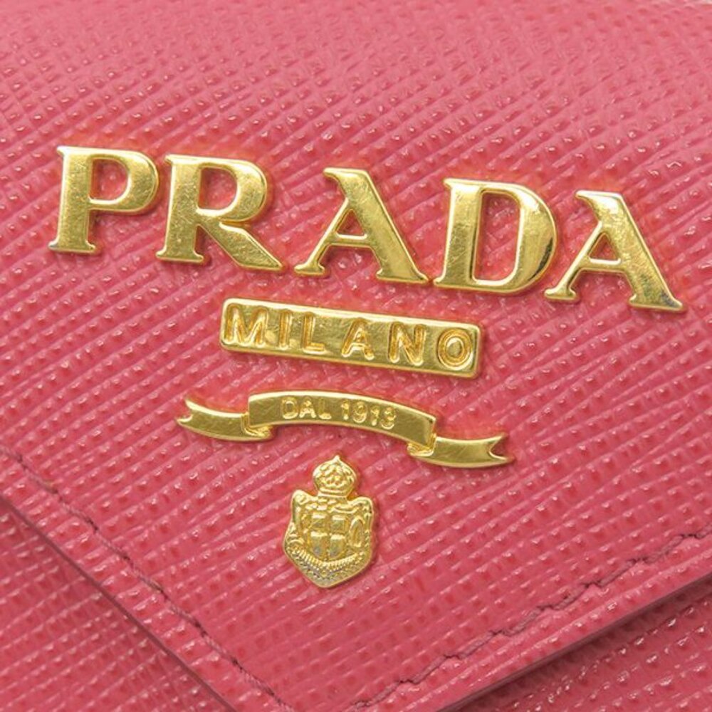 Prada Trifold Wallet Metal Logo Leather Pink Gold Hardware Compact Wallet - Picture 5 of 13